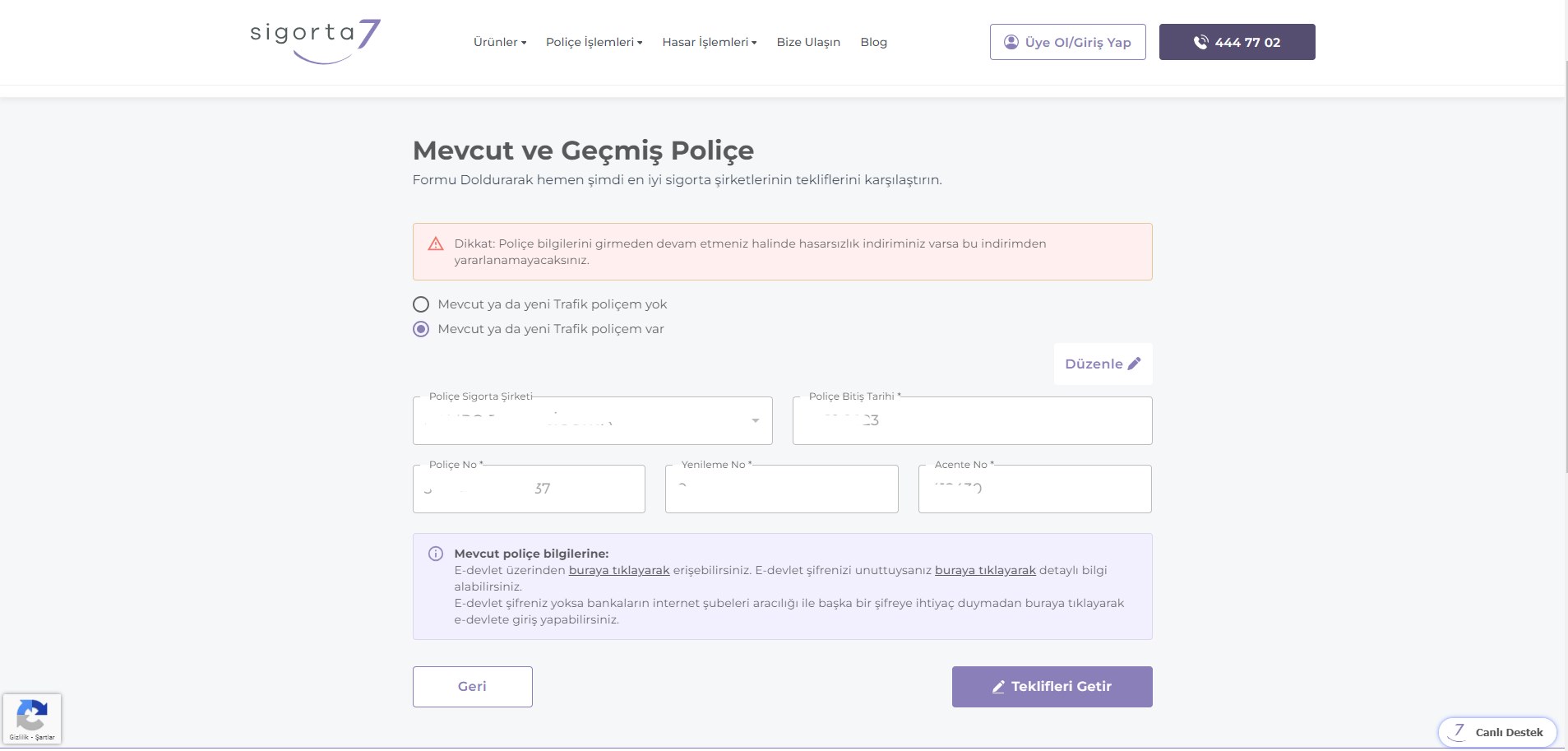 trafik sigortası poliçesi