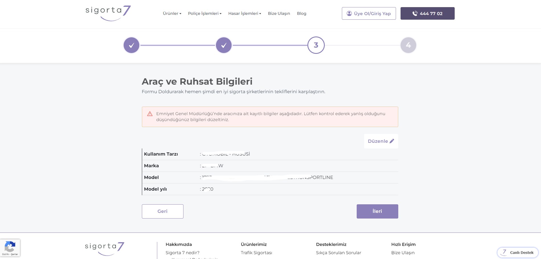 zorunlu trafik sigortası araç bilgileri